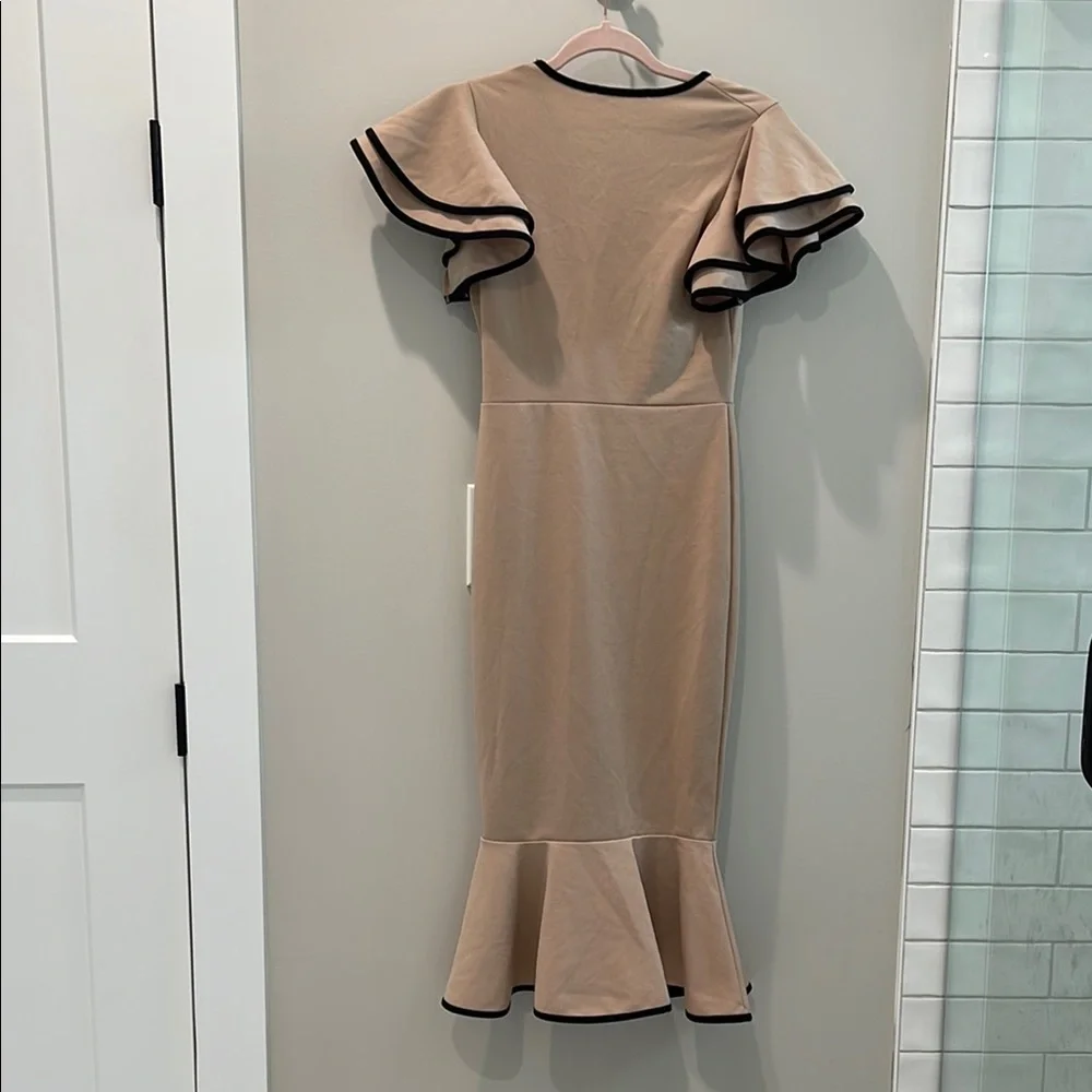 NWT Quiz Midi Size 2 Elegant Tan Ruffle Dress - Picture 9 of 9